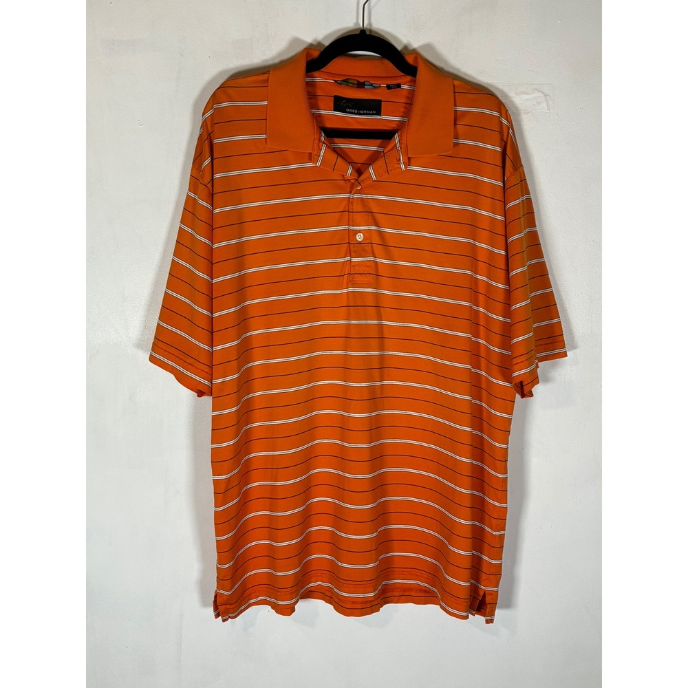 Greg Norman Collection Play Dry Mens Large Orange Striped Performance Golf Polo